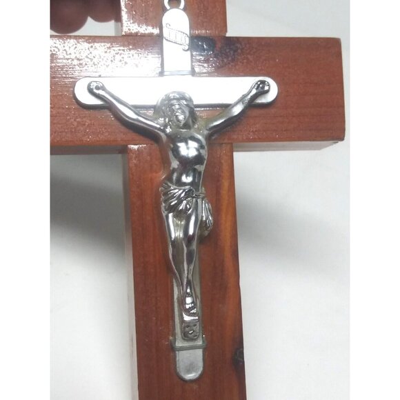 Handmade Wall Cross Wood w/silver Crucifix Home Wall Decor religious Catholic - Picture 4 of 10
